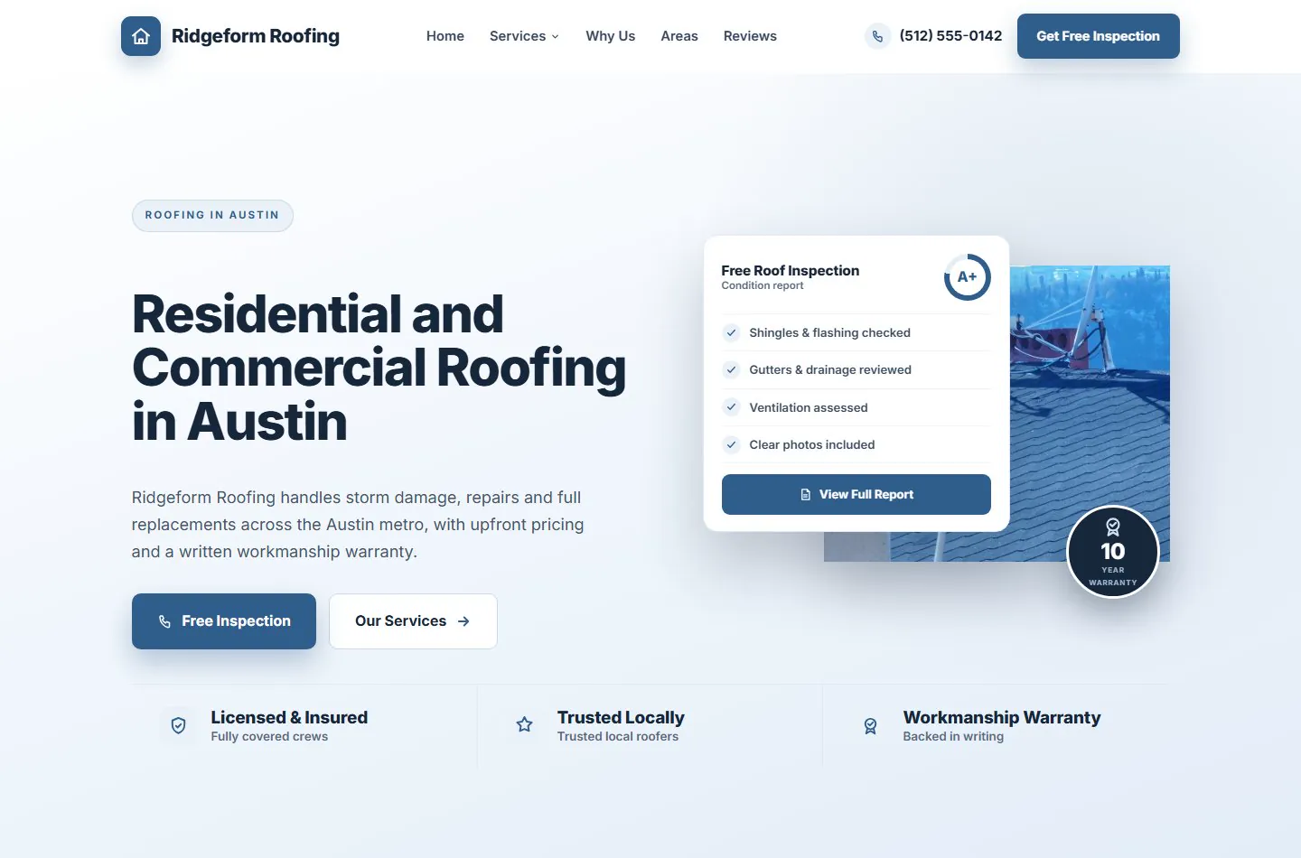 A roofing site built by Pilot Local